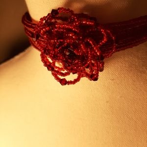 Red Glass Beaded Choker Necklace